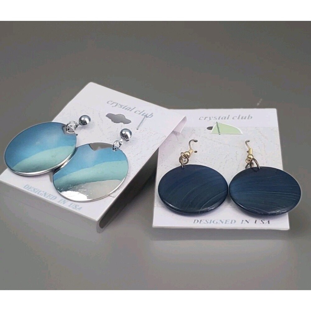 Dangle Earrings Lot Silver Mirror Metallic Navy Swirl 2 Pairs Y2k Modernist